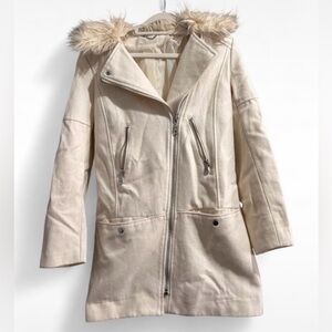 Cream faux fur hooded coat
